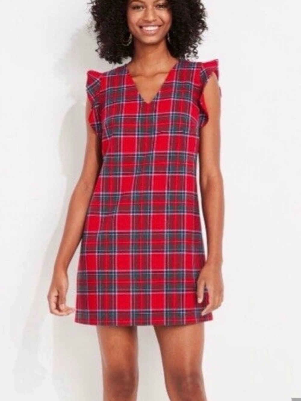 Vineyard Vines Red Plaid Shift Dress with V-Neck